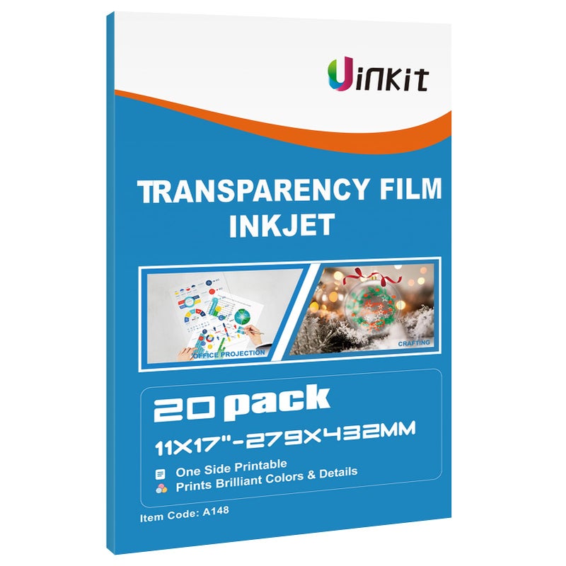 Uinkit 11x17 Transparency Film Inkjet Dye Inks 20 Sheets OHP Overhead Projector Acetate Sheets for Crafts Inkjet Printer Clear Transparent Paper - Image 1